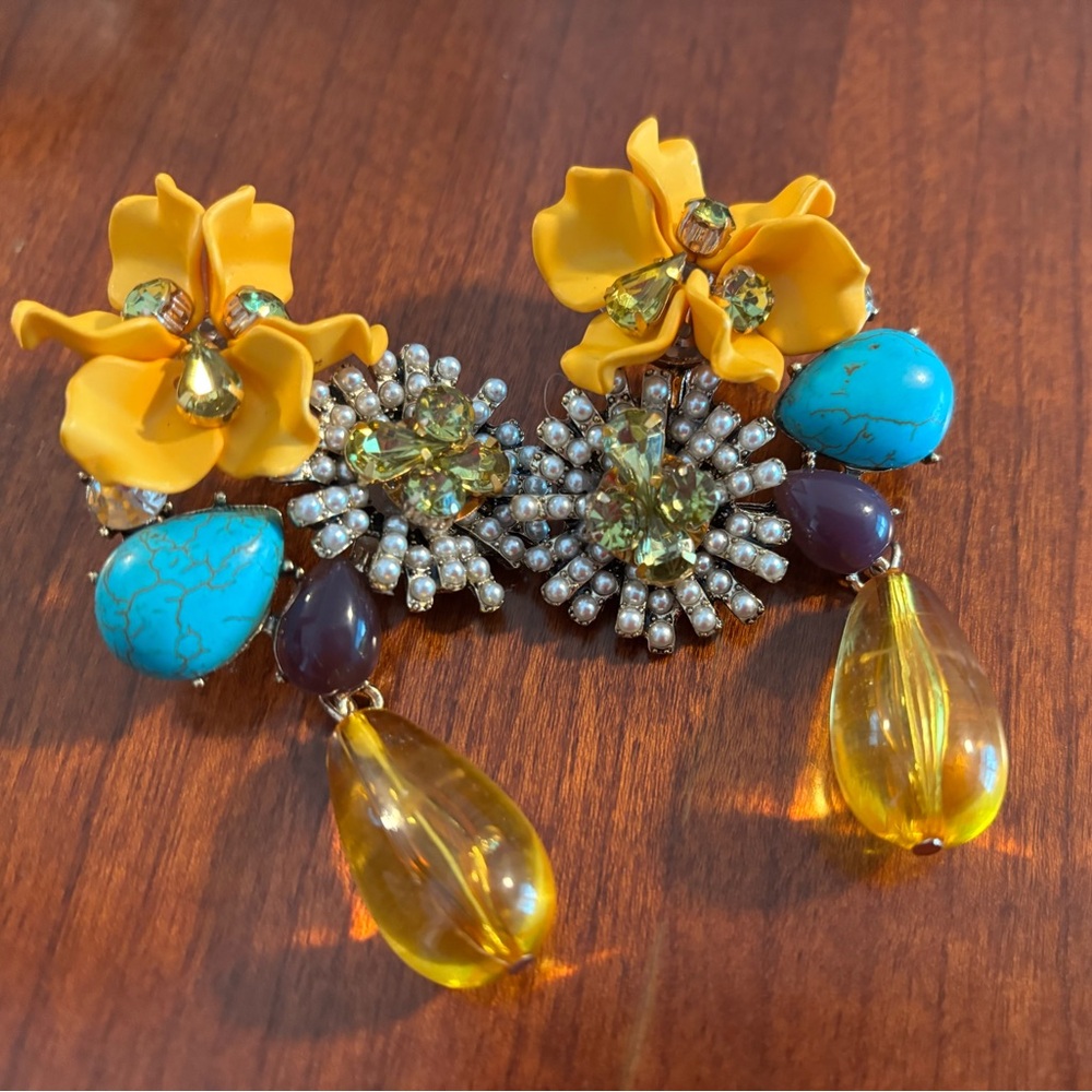 Last Chance New Anthropologie Yellow and Turquoise Floral Earrings